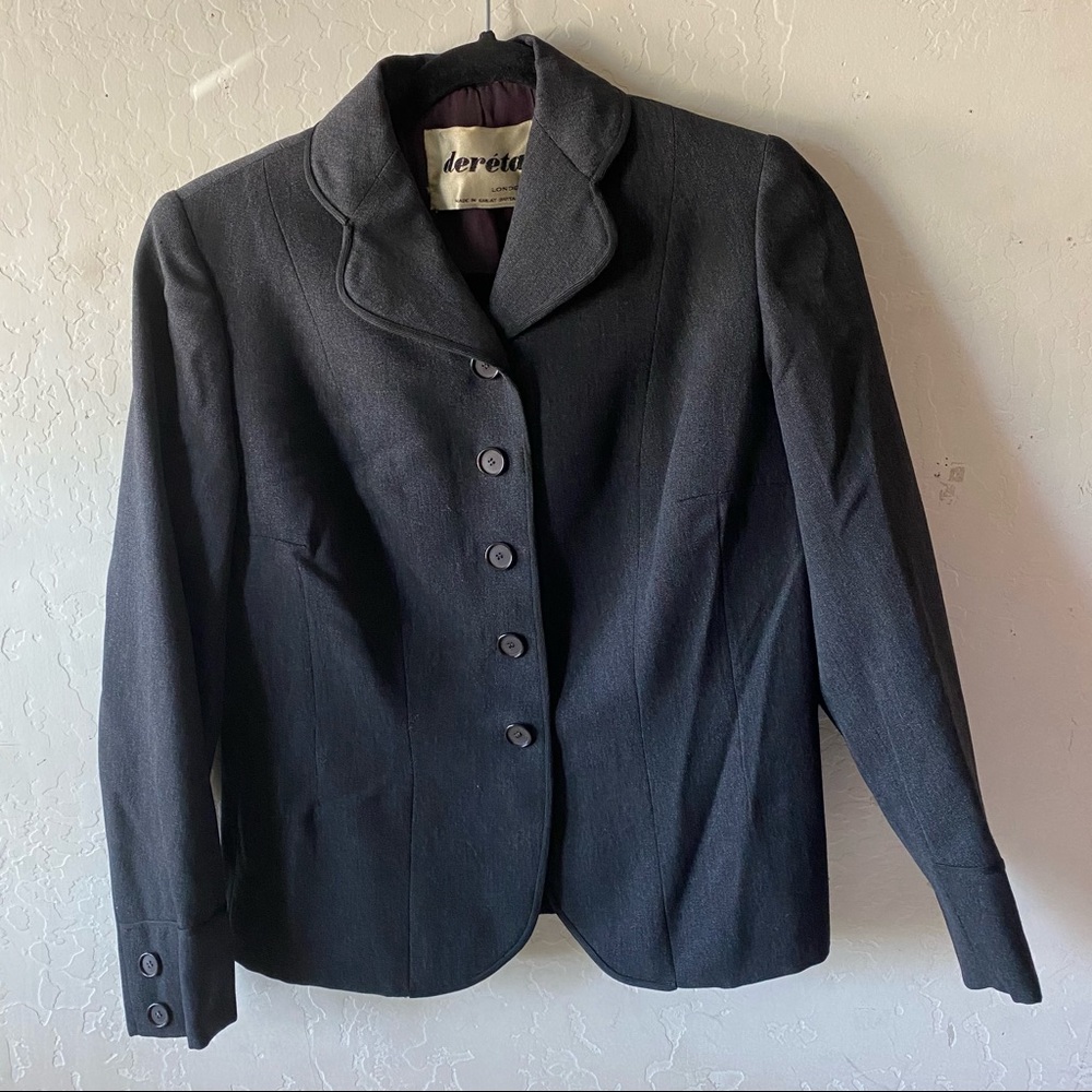 Dereta London Jacket Blazer Great Britain button front lined light shoulder pads
